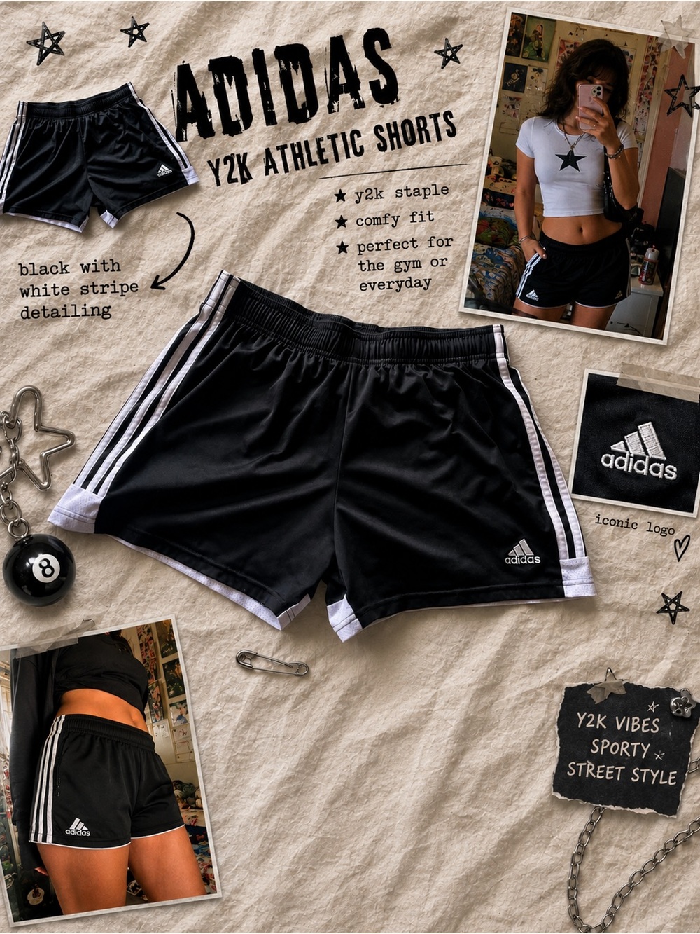 adidas Black Athletic Shorts with White Side Stripes